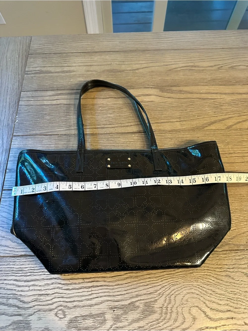 kate spade Black Patent Shoulder Tote with Perforated Pattern